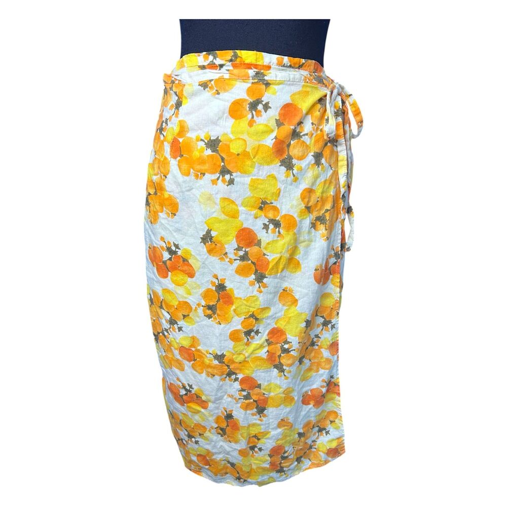 Womens Citrus Midi Wrap Skirt Sz S Linen‎ Cottagecore Fruit Resort Vacay Beachy